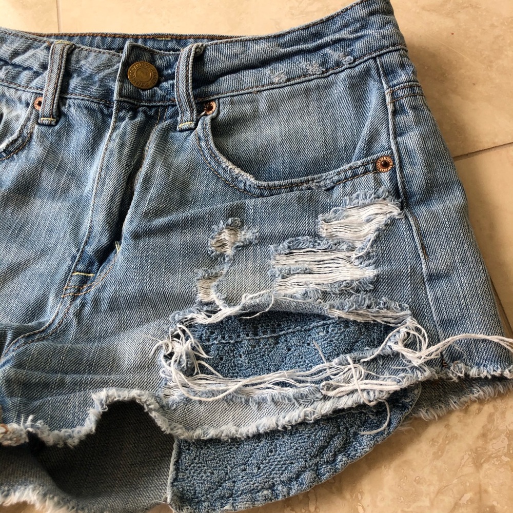 American Eagle High Rise festival denim shorts